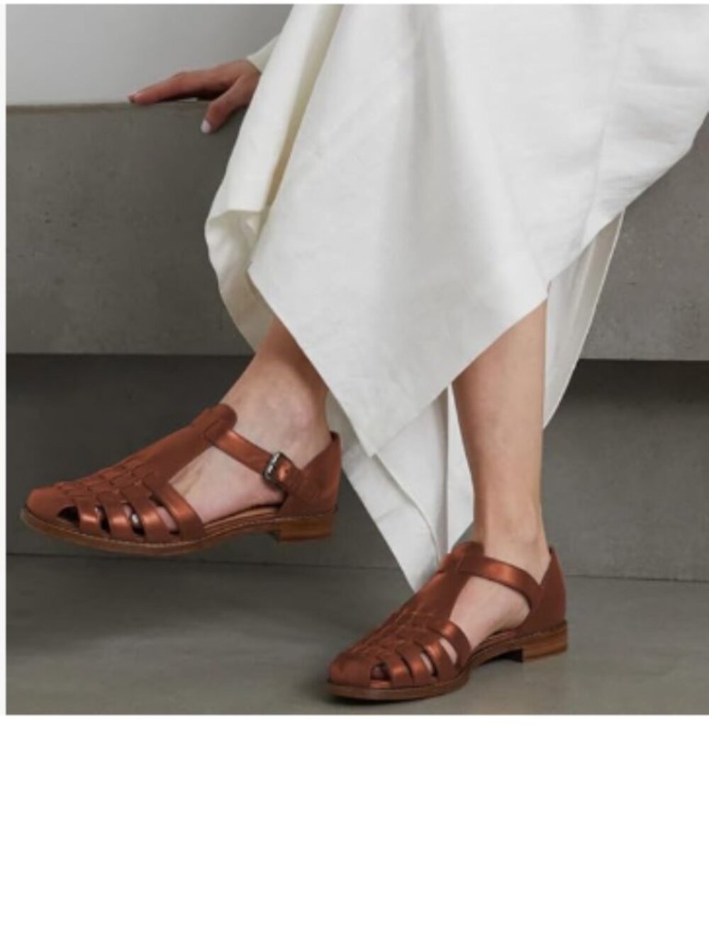 FSJ Brown Closed Toe Low Block Heel Woven Roman Ankle Strap Hollow Caged Sandals